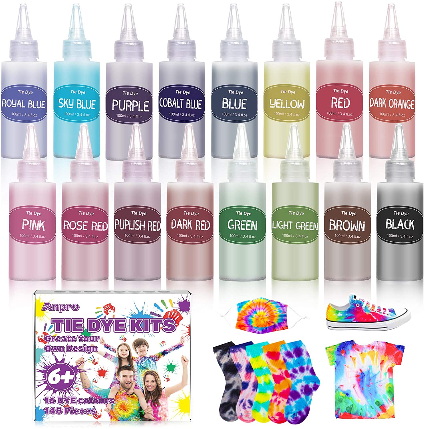Professional Tie Dye Kits for Kids and Adults, 26 Colors One Step Tie Dye  Sets with Squeeze Bottles Rubber Bands Gloves Table Cover and Aprons
